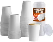 Disposable Coffee Cups with Lids, 8oz Coffee Cups with Lids, Paper Coffee Cup...
