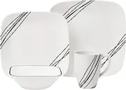 [CORELLE] Simple Sketch 16-Piece Dinnerware Square White Value Bundle