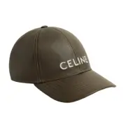 Celine Paris Dark Khaki Green Lamb Leather White Logo Baseball Cap Hat M Medium