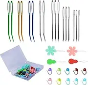 32 Pcs Large-Eye Darning Needles, Big Eye Blunt Yarn Needles Kit with Various Needles and a Storage Box Bent Tapestry Needles Hand Sewing Curved Weaving Needles Wool Needle for Knitting Crocheting