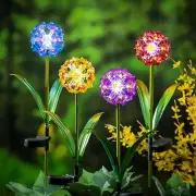 4 PCS SET -28"H Flower Ball Solar Garden Stake, 5.25"W x 5.25"L x 28.75"H