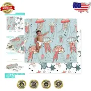 Travel-Friendly Baby Play Mat – 70" x 59" Foldable Foam with Seaside Theme
