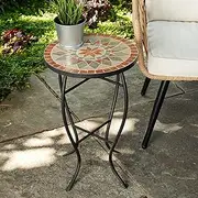 Quality Outdoor Living 29-KY04TN Accent Side Table - Small, Colorful Mosaic Design, Rust-Resistant Steel Frame, Tan