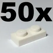 NEW LEGO - PLATES - 1 x 2 - White plate x 50 - 1x2