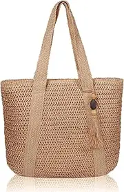 [MABROUC] Large Straw Beach Bag for women, Straw Tote Bag with Tassels, Woven Summer Handbag Shoulder Bag for Outdoor Vacation