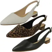 LADIES CLARKS LAINA 15 SLING LEATHER POINTED SMART CASUAL BUCKLE FLAT SHOES SIZE