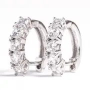 Men's 14K White Gold Plated Cubic Zirconia Cuff Earrings Huggie Stud Hoops