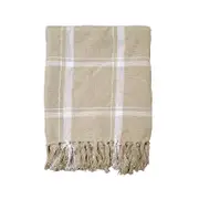 Tanner Latte Cotton Knitted Checkered Throw Rug 125 x 150 cm