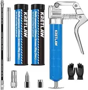 KRETLAW Mini Grease Gun (3000PSI) with Double 85G Cartridge Grease and Flexible Hose, Reinforced Coupler for Automotive,Marine