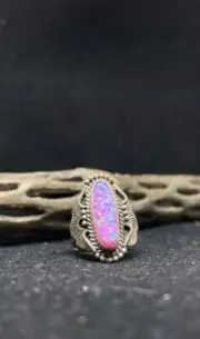 Native American Navajo pink fire opal Sterling Silver Ring Size 5