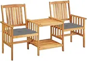 Garden Chairs with Tea Table and Cushions Solid Acacia Wood,Outdoor Furniture Sets-3061291