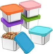 6Pcs Stainless Steel Snack Containers, 6oz Metal Food Containers Include Silicone Lid, Easy Open Leak Proof Toddler Food Box, Stackable Snack Cup Dressing Container for School Picnic