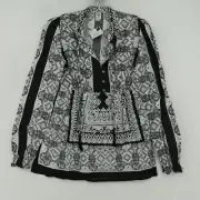 New prAna Popover Tunic Top Womens XS White Black Paisley Long Sleeve Peasant