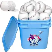 Bucket of Baseballs - 3/12/24 Standard Size Adult Baseballs - 9 inch Unmarked & Faux Leather Covered Training Ball Practice Baseball for League Play, Pitching, Hitting, Batting, Fielding, Autograph