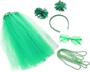 PAMINGONO . Patricks Day Poncho Costume Tutu Skirt and Headband Set Party Celebration Accessory for Women Teen Girls Green
