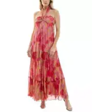 Violet Weekend Metallic Printed Halter Maxi Dress Juniors' 1/2 Sunset/Pineapple