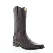 Los Altos Square Toe Caiman Cut Belly Mens Brown Wide Cowboy Western Boots 10