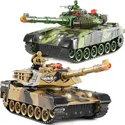 Haktoys HT502 R/C Fighting Battle Tanks with LED Life Indicators Realistic Sounds & Lights | Set of 2 Infrared Remote Control War Gaming Tanks | Safe & Durable | Great Present Toy for Kids & Adults