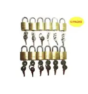 12 Small Metal Padlocks Mini Brass Tiny Box Locks Keyed Jewelry 3 Keys 20mm New