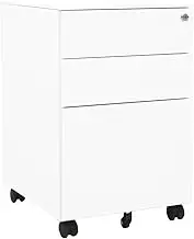 White File Cabinet, 3 Drawer Mobile File Cabinet with Lock and Wheels, Under Desk Metal Filing Cabinet for Office, Lockable Rolling Cabinet, 39x45x60 cm Steel