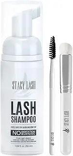(50ml / 1.69 Fl Oz) - Eyelash Extension Shampoo Stacy Lash + Brush / 1.69 fl.oz / 50ml / Eyelid Foaming Cleanser / Wash for Extensions and Natural Lashes / Paraben & Sulphate Free Safe Makeup & Mascara Remover / Professional & Self Use...