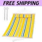 Elegant Blue & Yellow Striped Double Hammock with Soft Pillow - Easy to Install