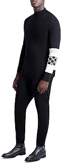 [KARL LAGERFELD] Men's Contrast Stripe and Logo on Sleeve Turtleneck Sweater