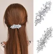 2Pcs Rhinestone Hair Clips, BetterJonny Crystal Pearl Hair Barrettes Flower Sparkle Hairpins French Wedding Prom Hair Clip Barrettes for Women Girls Bridal