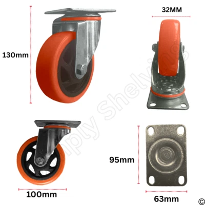 4X 4" 100mm Castor Wheels Swivel Trolley Dolly Wheel Heavy Duty Castors 2 Brakes
