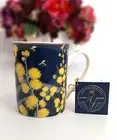 Mother's Day Birthday Gift Bone China Mug Navy Blue Australian Yellow Wattle