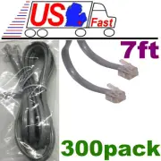 Lot300x/pk/pcs 7ft RJ11 modular 6P4C 4wire Phone/Telephone Line Flat Cord/Cable