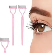 Eyelash Separator Comb – Arc-Designed Mascara Applicator with Stainless Steel Teeth & Protective Cover, Pink Lash Brush & Eyebrow Comb Tool for Clump-Free, Defined Lashes (2 Pack) (pink)