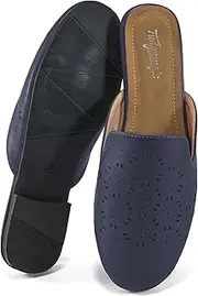 [FUDYNMALC] Mules for Women Flats Comfortable Round Toe Womens Mules Shoes Breathable Slip On Backless Slide Loafers for Women