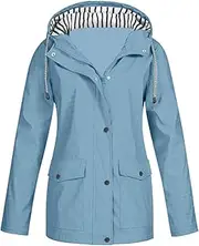 [ADJHDFH] white windbreaker,flash deal,top deals of the day,women waterproof rain jacket long sleeve lightweight hiking jackets with hood travel zip up raincoat with pockets（a3-light blue，m）, A3-light