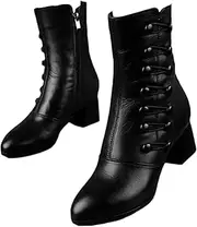 Women's Zip up Boots,Water Proof PU Leather Mid Calf Boots - Warm Mid Heel Women Boot Winter Girlfriend Mother Wife Helves