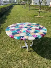 Round Natural Agate Stone Table with Legs ( 18 Inches)