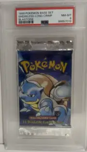 1999 Pokémon Base Set Guarantee Shadowless Long Crimp PSA 8