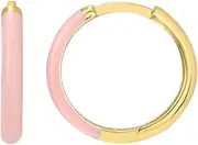 [JewelryWeb] 14k Yellow Gold 11x2mm Light Pink enamel Polished Hoop Earrings-Hoop Earring for Women