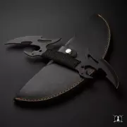 Handmade Martial Art Ninja Wing Carbon Steel Ninja Knife with Leather Sheath