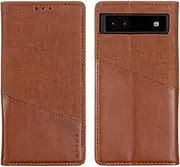 Compatible with Google Pixel 6a 5G Cover,Compatible with Google Pixel 6a 5G Kickstand Magnetic Closure Flip Wallet Case Brown