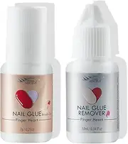[ADCILS PROFESSIONAL] Nail Glue Brush ON Finger Heart 0.25oz/7g + Nail Glue Remover Finger Heart 0.34fl oz/10ml - Long Lasting Nail Glue for Fake Nails, Super Strong Holding Glue for Press-ON Nails