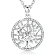 Iced Tree of Life Pendant Women Necklace Gift 925 Sterling Silver 5A CZ Zircon