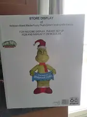 NIB Grinch Holding Walmart WM Banner Store Display Airblown Fuzzy Plush Blow Up