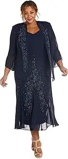 [R&M Richards] Women's Plus Size Beaded Chiffon Jacket Dress