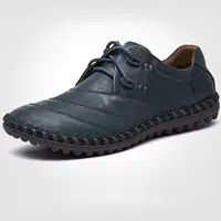 在飛比找PChome24h購物優惠-HaoxinG款D040541深蓝色秋季新款手工縫制鞋真皮休