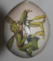 gourd Easter egg or garden marker with fairy / sprite and beans