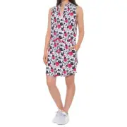 IBKUL UPF 50+ Rose Floral 1/4 Zip Drawstring Waist GOLF DRESS Womens MEDIUM NEW
