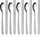 Spoon and Chopsticks Set, 5 Pair Stainless Steel Metal Chopsticks Spoon Set, 5