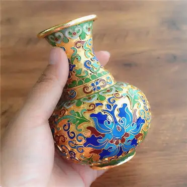 老貨持續更新傳統景泰藍花瓶金地老瓶銅胎掐絲琺瑯花瓶手工藝品| 協貿