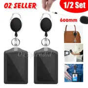 1-2 Set Retractable Id Badge Lanyard Opal Card Holder Business Security Pass Key